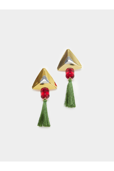 Styli Gold Pyramid Tassel Dangle Earrings