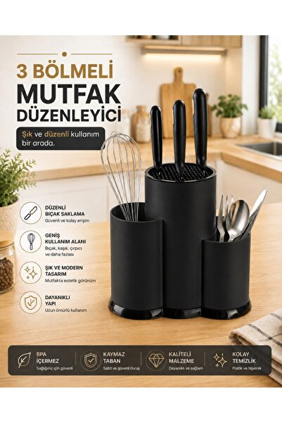 Fevito Countertop Knife Holder with Compartments - Spoon Ladle Knife Stand Ki...