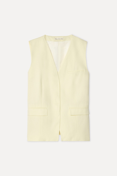 Mudo Women's Yellow Fitted Linen Blend Vest