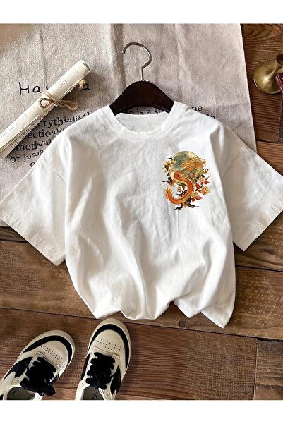 bolivia's Reversible Vintage Yellow Dragon Lotus Floral T-Shirt for Women, Fe...