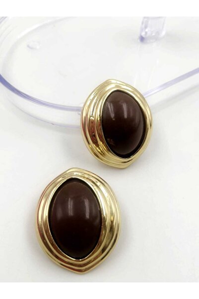 Yaseminli Butik Brown Almond Model Vintage Gold Women's Earrings
