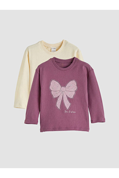LC Waikiki Trendlucky Long Sleeve Stoned Girl's Printed T-Shirt with Differen...
