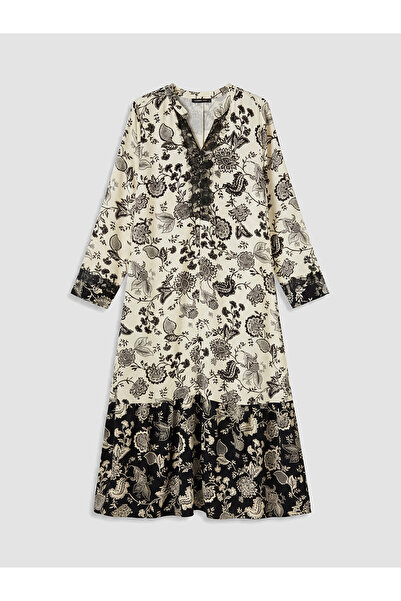 LC Waikiki Nevavm Women's Dress with Floral Collar and Difference in Color