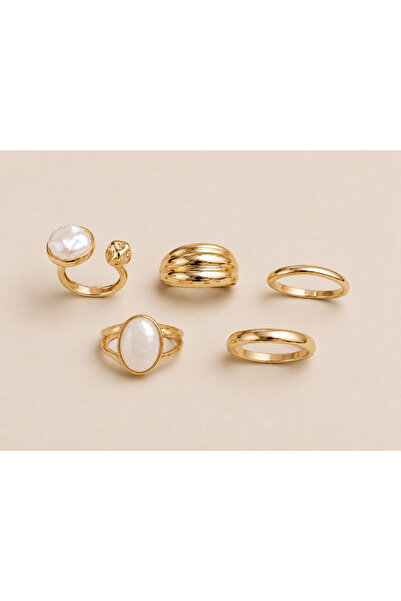Girift Vintage Dervia Gold 5 Piece White Stone Ring Set