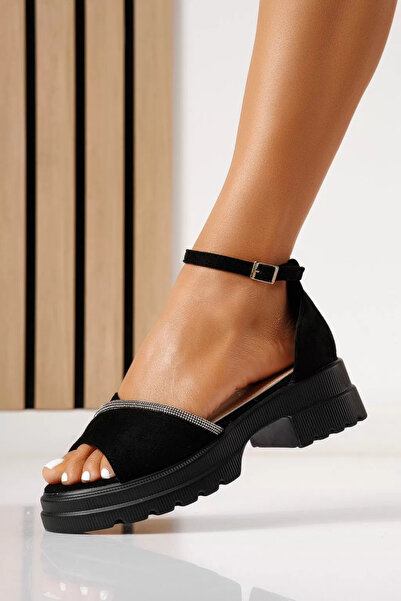 Zaira Sandale cu platforma dama negre din piele ecologica intoarsa Elvire #25...