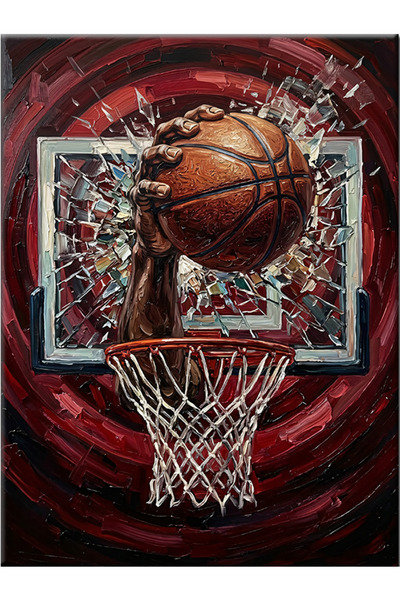 Bedeko Pota İçinden Çıkan El Ve Basketbol Topu Mdf Ahşap Tablo