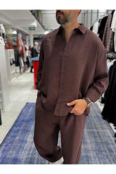 BYBASICMAN Smeđa košulja od tencel tkanine, oversize model TW-1176