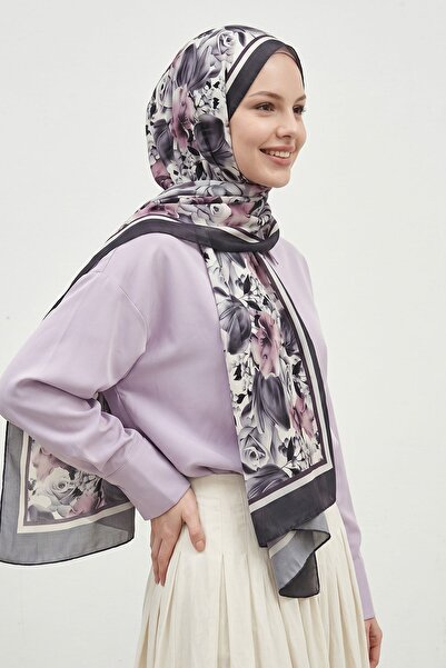 InStyle Rose Pattern Black Soft Cotton Shawl