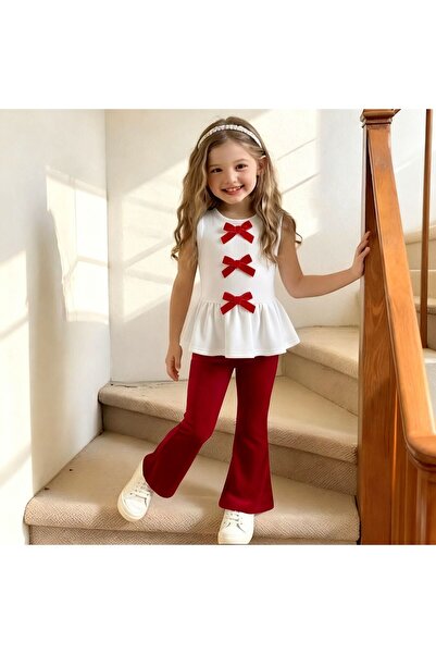 Entel Bow blouse, leggings, top and bottom girl set