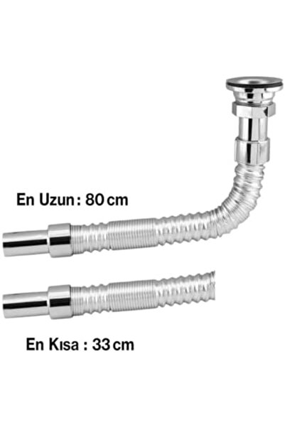 Yıldızan 80 Cm Krom Körüklü Lavabo Gider Borusu – Esnek Metal Lavabo Sifon Ho...