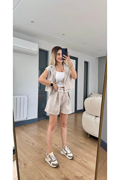 Yasmin Butik Text Detailed Shorts and Vest Set