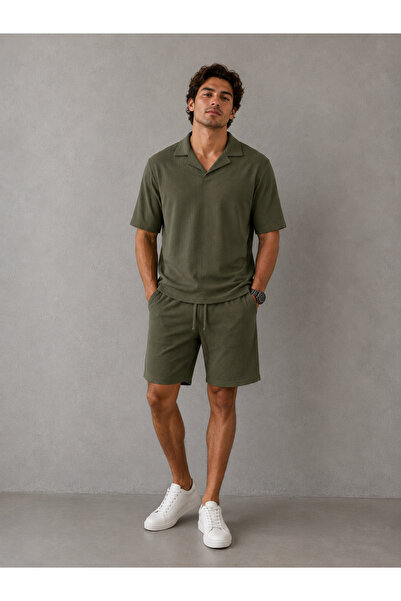 Shine Stone Men's Bürümcük Apaj Collar T-Shirt Shorts Set