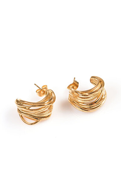 meli melo Gold steel earrings with modern design and curved shape