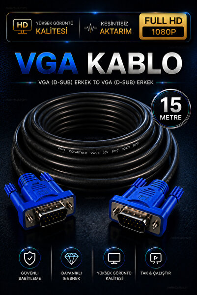 nelerbulurum High Quality 15 Meters Vga Cable 1.5 Meters Male to Male Monitor...