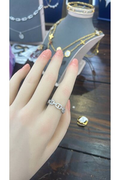 FASHİON JEWELRY Gold Chain Ring with Zircon