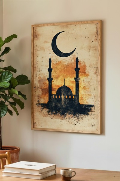 Zevahir Mobilya Dekorasyon Tablou vintage din lemn cu siluetă de cami și semi...
