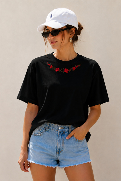 ArtYus Tricou oversize unisex cu imprimeu detaliat cu guler trandafir – Trico...