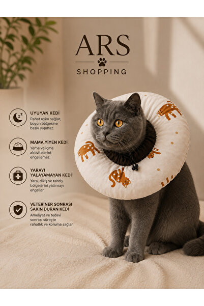 Ars Shopping Desenli Kedi Boyunluğu – Ameliyat Sonrası Yumuşak Koruyucu Yakal...