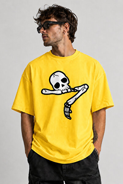 ArtYus Dertli Skeleton Printed Unisex Oversize T-Shirt – Cotton Crew Neck Cas...