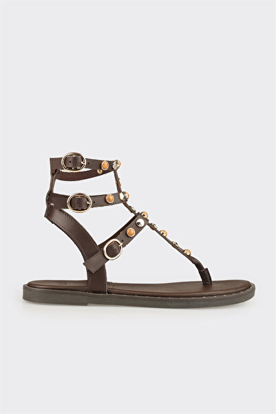 Elle Shoes Kahve Deri Kadın Sandalet