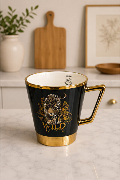 RUBİ PORSELEN Leopard Patterned Porcelain Mug with Gold Detail 220 ml