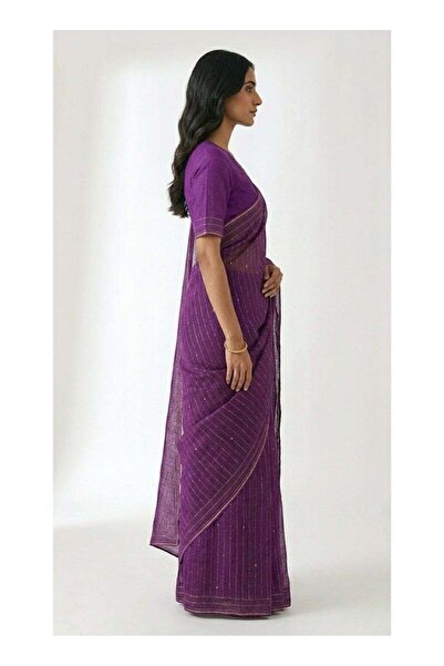 Nool ae Nool Jaamun Cotton Sequence Saree with Unstitched Blouse Material