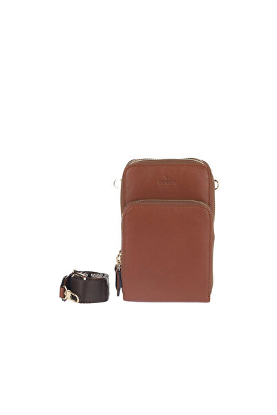 BUENO Τσάντα Messenger Unisex από δέρμα Taba