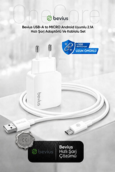 Divex Bevius USB-A to MİCRO Girişli Android Uyumlu Hızlı Şarj Adaptörü Ve Kab...