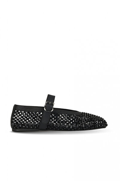 BUENO Black Stone Leather Women's Ballerinas