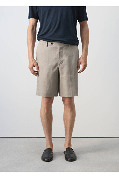 MANGO Man %100 keten regular fit bermuda şort