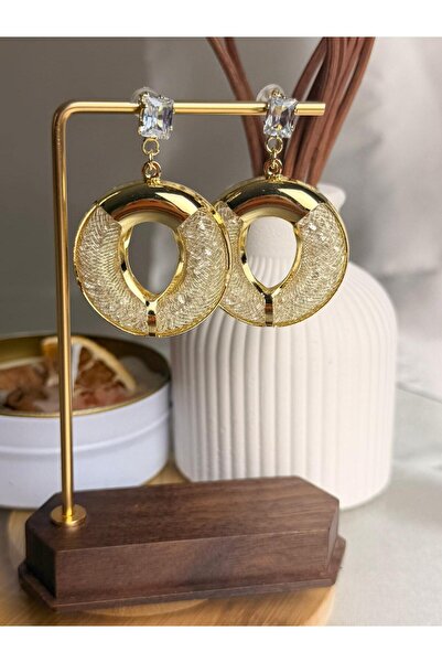 ANKA JEWELLRY حلق نسائي من الفولاذ مرصع بحجر الزركون الذهبي