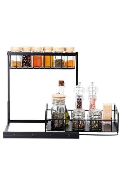 Vilde kitchen shelf, with two levels, retractable, metallic, black, 36x27x28.5cm