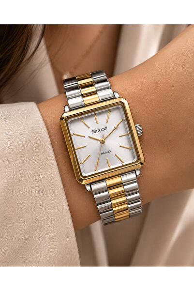 Ferrucci Modern Women's Wristwatch Steel Band Gold-Silver Color Stylish Desig...