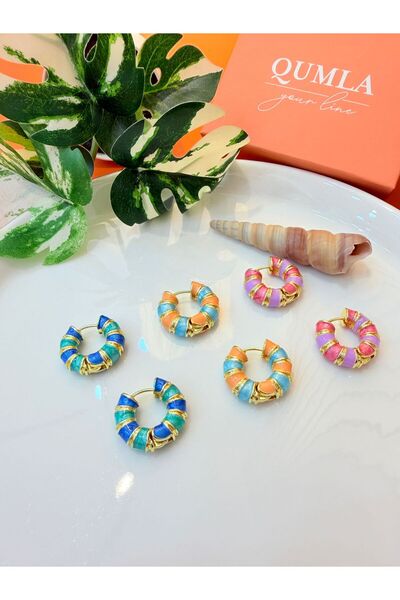 QUMLA RENKLİ MİNELİ LAK KAPLAMA HALKA KÜPE ( ÇAP 2.2 CM )