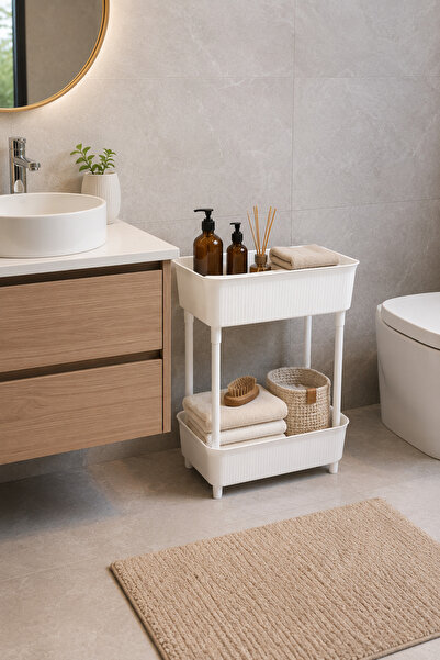 Karçiçeği Home 2-Tier Multi-Purpose Bathroom Organizer Shelf – Freestanding P...