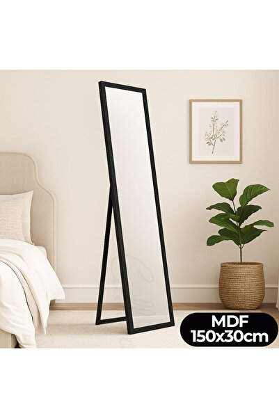 Callena Oglindă de podea cu ramă neagră, 150x30cm, MDF, verticală, cu suport,...