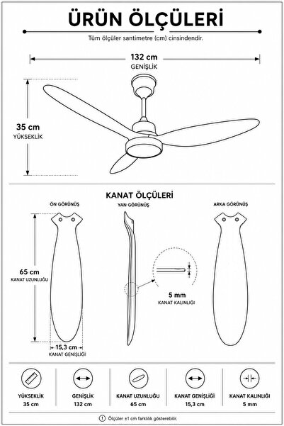 Goes Büyük Boy Tavan Vantilatörü LED Avize 132CM 65 Watt 6 Kademeli Kumandalı ve Telefon Uygulaması Kontrollü GVA-64