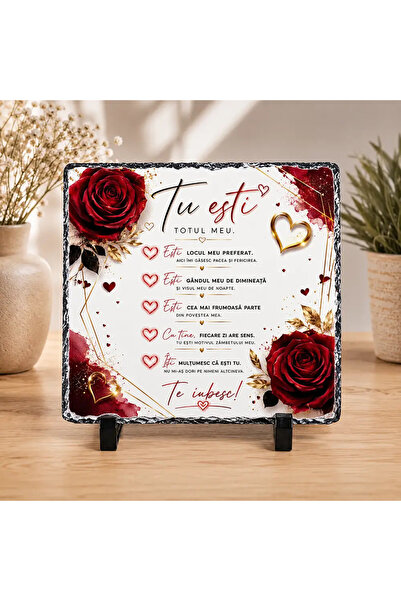 peGiftuiala Placă Ardezie Tu Ești Totul Meu – Cadou Romantic 20x20 cm