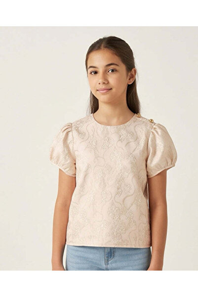 REDTAG Senior Girls Pink and Gold And Embroidered Blouse
