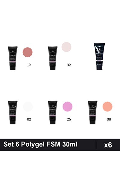 FSM Set 6 Polygel 30ml - Nr.02, Nr.08, Nr.14, Nr.19, Nr.26, Nr.32 - Construct...