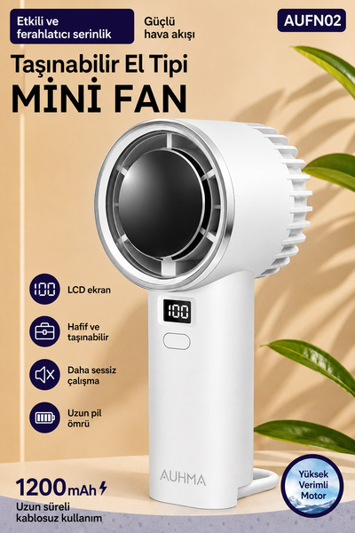 EXENAR Güçlü Portatif Mini El Fanı 1200 mAh Dijital Ekranlı Şarjlı Vantilatör...