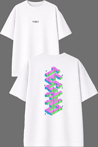 VSRN Μπλουζάκι Techno Life Design με στάμπα μπροστά και πίσω, λευκό, oversized