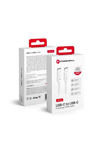 Forcell Cablu USB USB-C - USB-C 3 m Bia≈Çy
