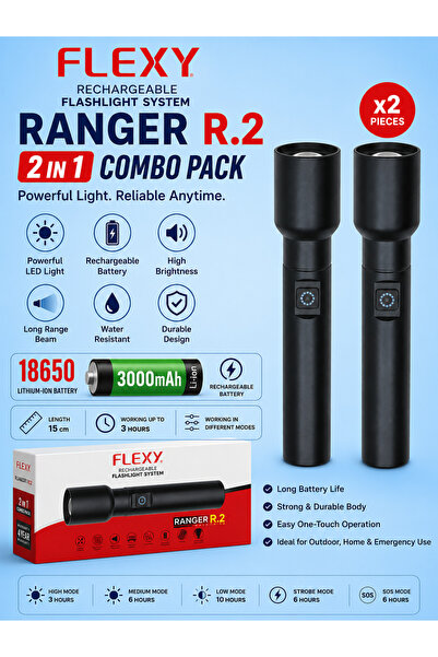 flexy Ranger R.2 2 In 1 Rechargeable Zooming Flashlight Combo Pack 3000mAh 18...