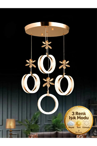 Lüxev Lighting Mozaik Model 4'lü Gold 3 Renk Modu Ledli Kristal Taşlı Modern ...