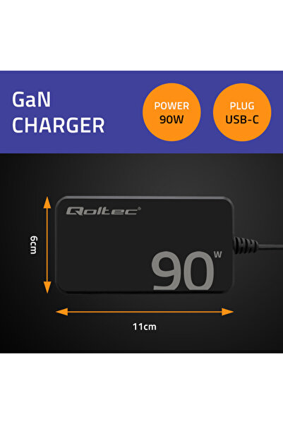 Qoltec Încărcător de rețea 90W GaN Super Rapid SLIM |   PD |   5-20V |   4.5A...