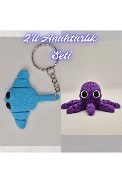 3DAtölyeMaker Light Blue Flexible Stingray and Purple Knitted Pattern Octopus...