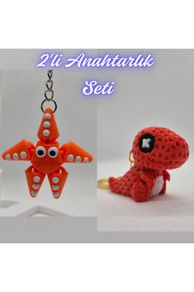 3DAtölyeMaker Orange Moving Starfish and Red Knitted Pattern Moving Dino Keyc...