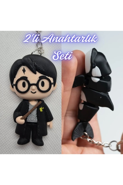 3DAtölyeMaker Black Harry Potter Keychain and Black Flexible Whale Keychain