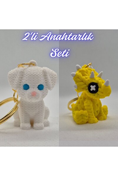 3DAtölyeMaker White Knitted Pattern Dog-2 and Yellow Knitted Pattern Tricerat...